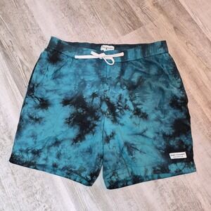 Modern Amusement Mens Blue Tie Dye Swim Trunks 5.5" inseam 100% Cotton Grunge S